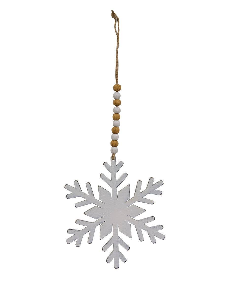 White Snowflake Wood Beaded Christmas Ornament, 4 Assorted