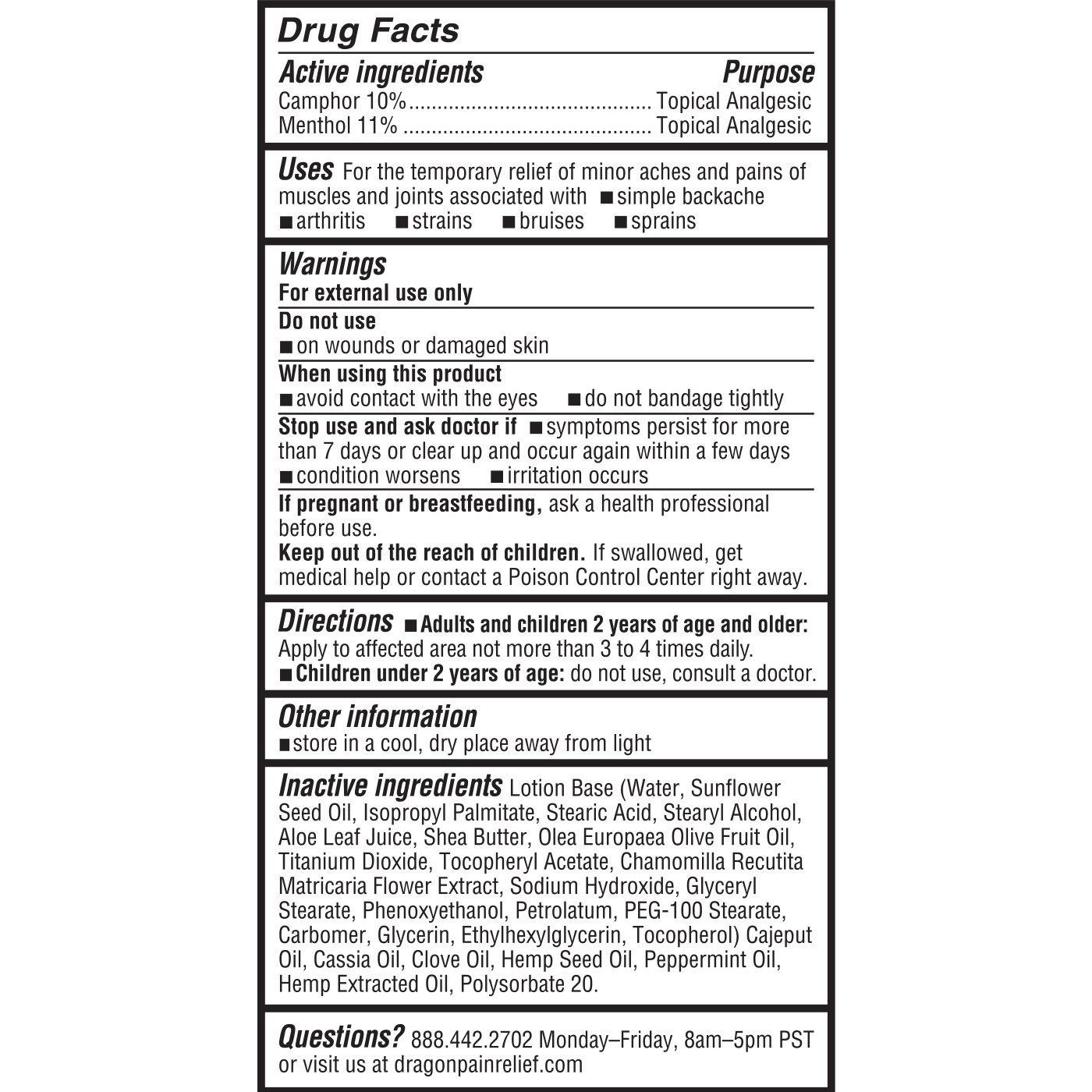 Dragon Pain Relieving Lotion Extra Strength – Broad Spectrum Formula – 3.4oz