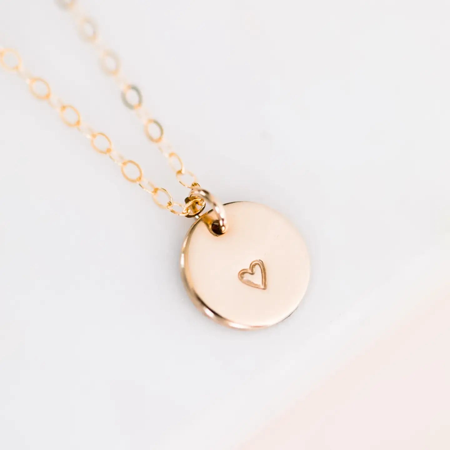 Heart Stamped Disc Necklace - Minimalist, Hypoallergenic