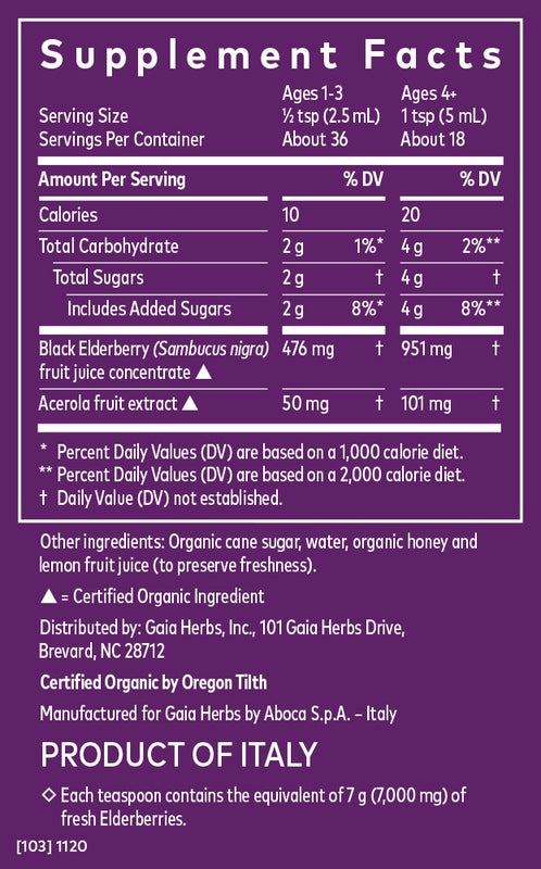 GaiaKids Black Elderberry Syrup - Kids Daily (COG)