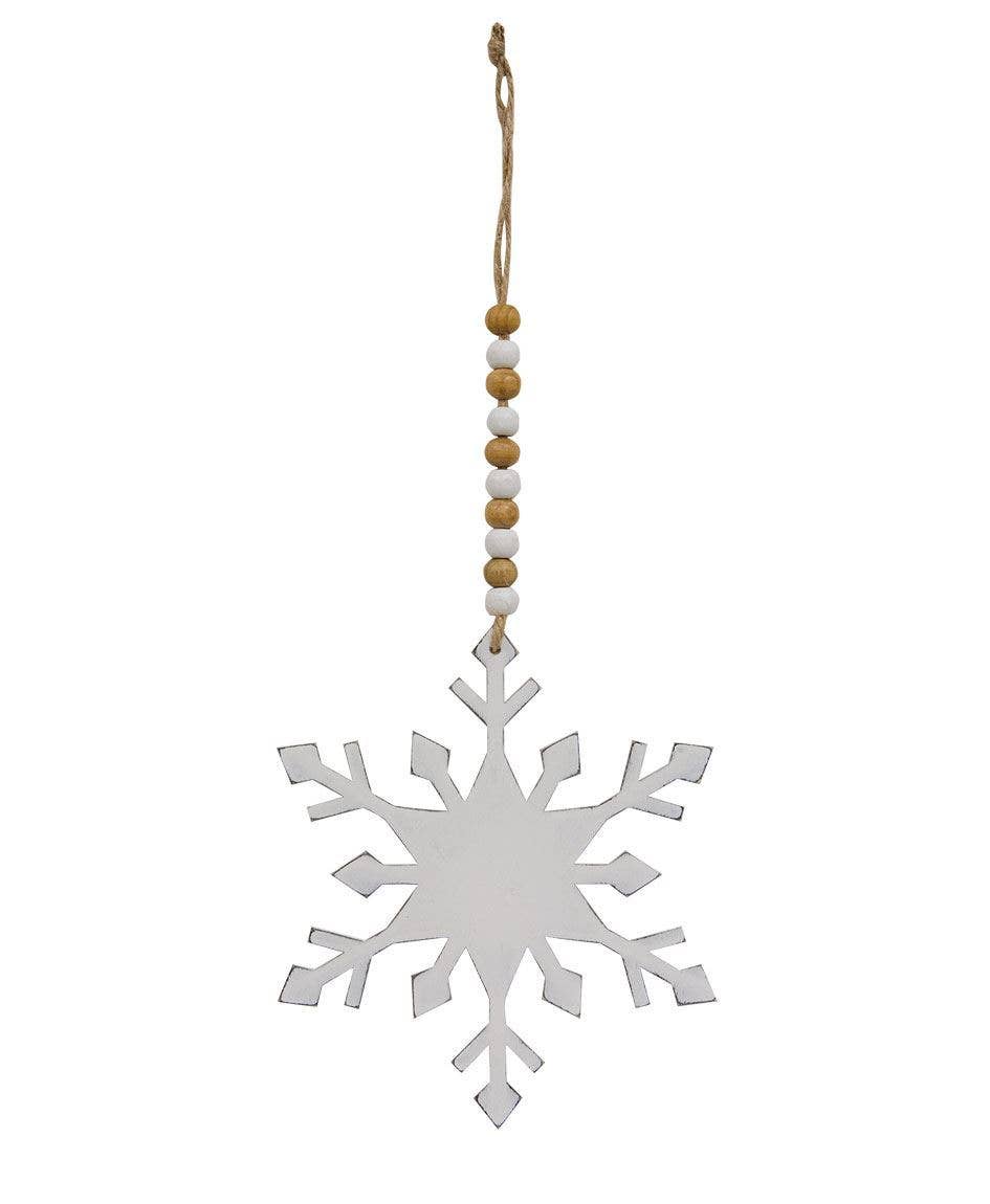 White Snowflake Wood Beaded Christmas Ornament, 4 Assorted