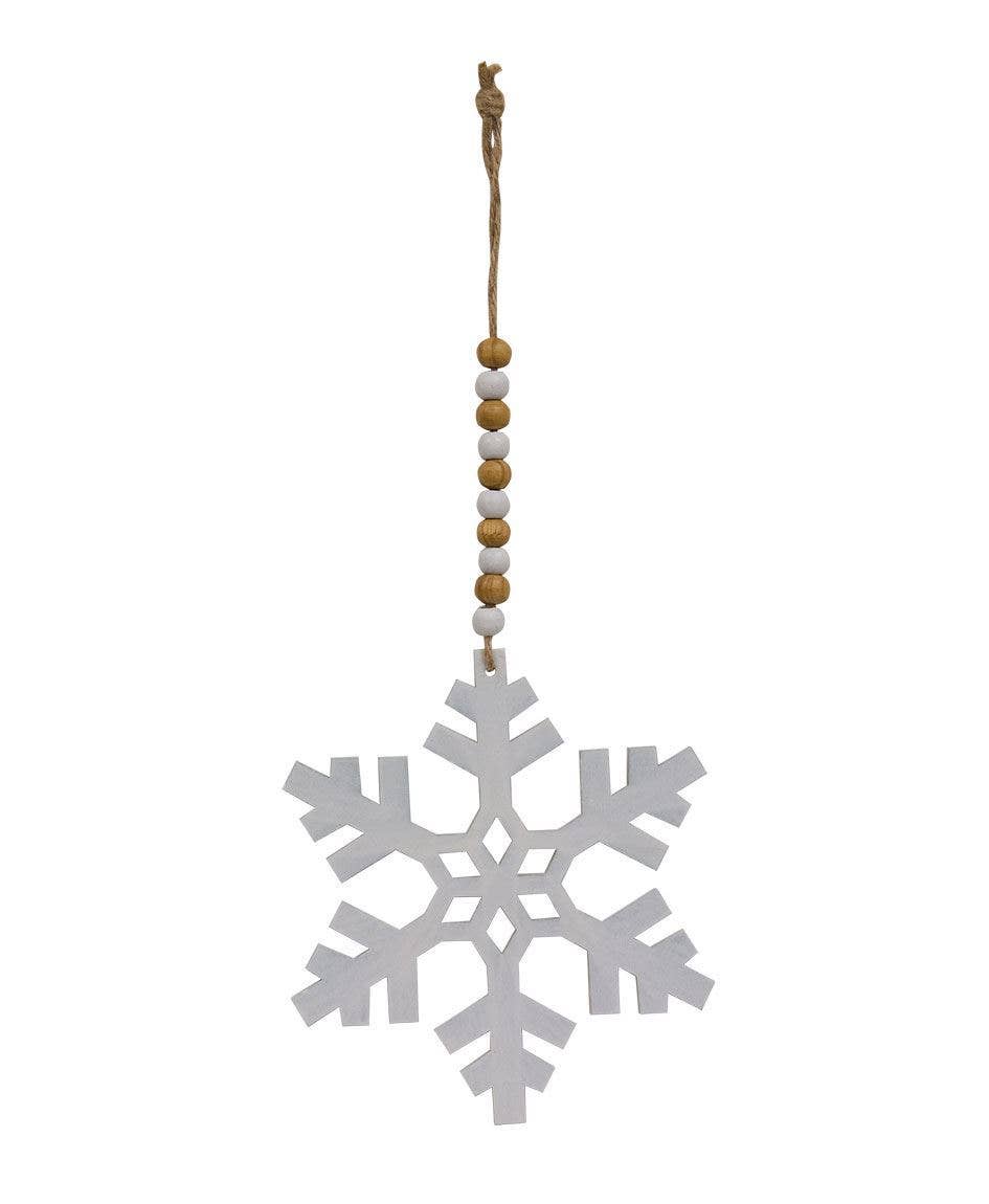 White Snowflake Wood Beaded Christmas Ornament, 4 Assorted