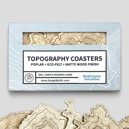 WA Volcanoes Topography Coasters - Set of 4 Gift Box