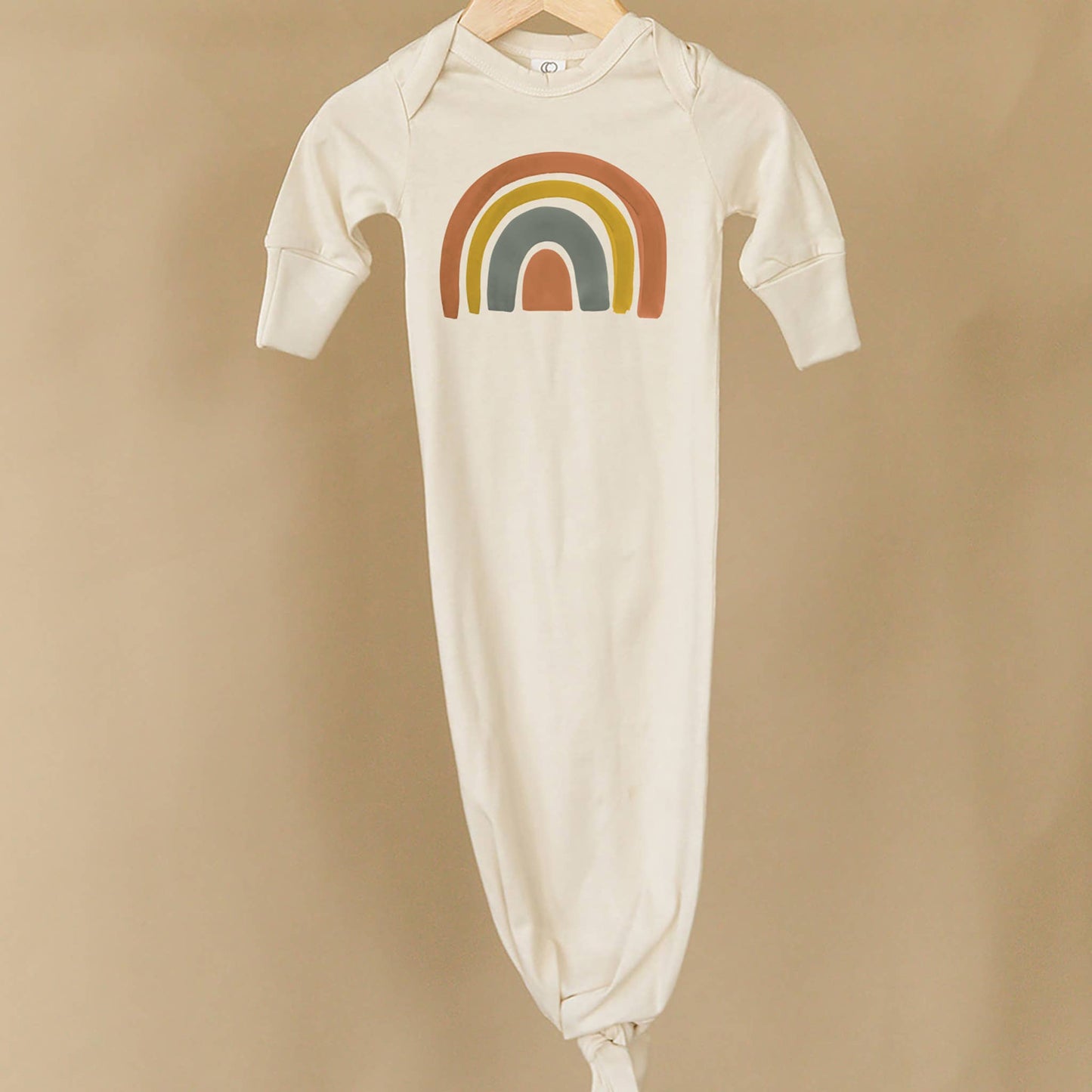 Dark Watercolor Rainbow Organic Baby Knotted Natural Gown