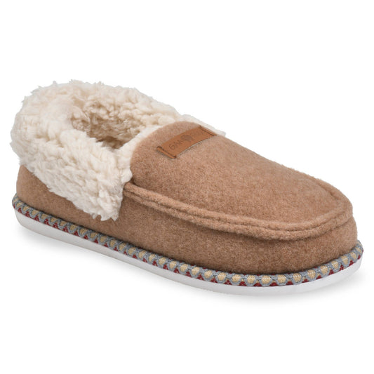 Womens faux wool faur fur collared mocassin slipper