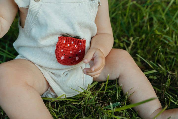 Strawberry Embroidered Pocket Baby Romper (Organic Cotton)