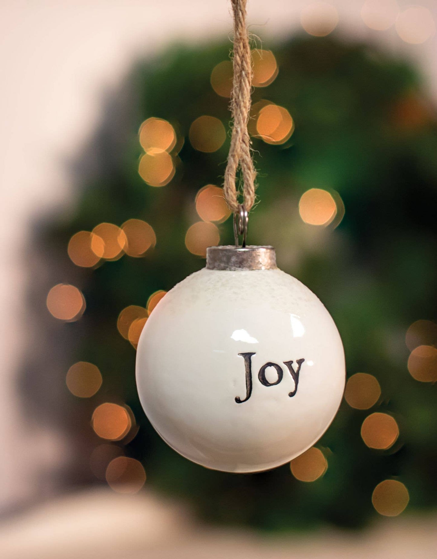 Joy White Ceramic Ornament
