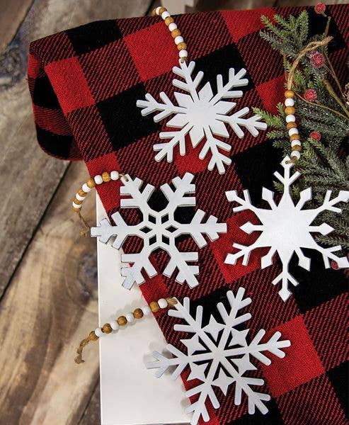 White Snowflake Wood Beaded Christmas Ornament, 4 Assorted