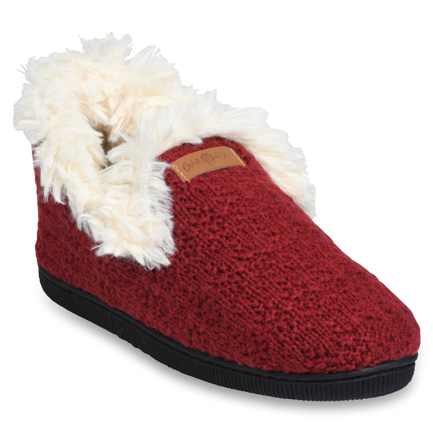 womens textured knit fur collared ankle slipper boot