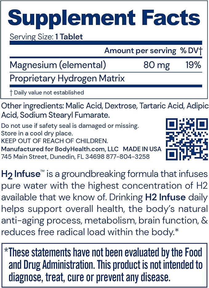 H2 Infuse- Molecular Hydrogen Tablets 
(60 tablets/60 serv.)
