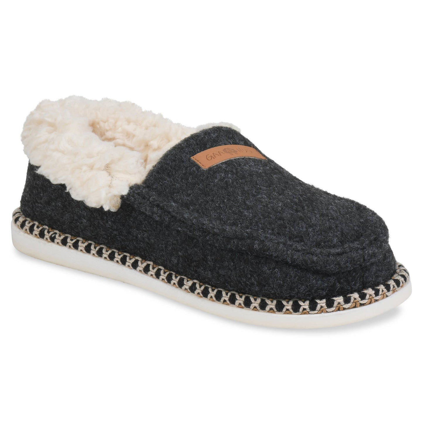 Womens faux wool faur fur collared mocassin slipper