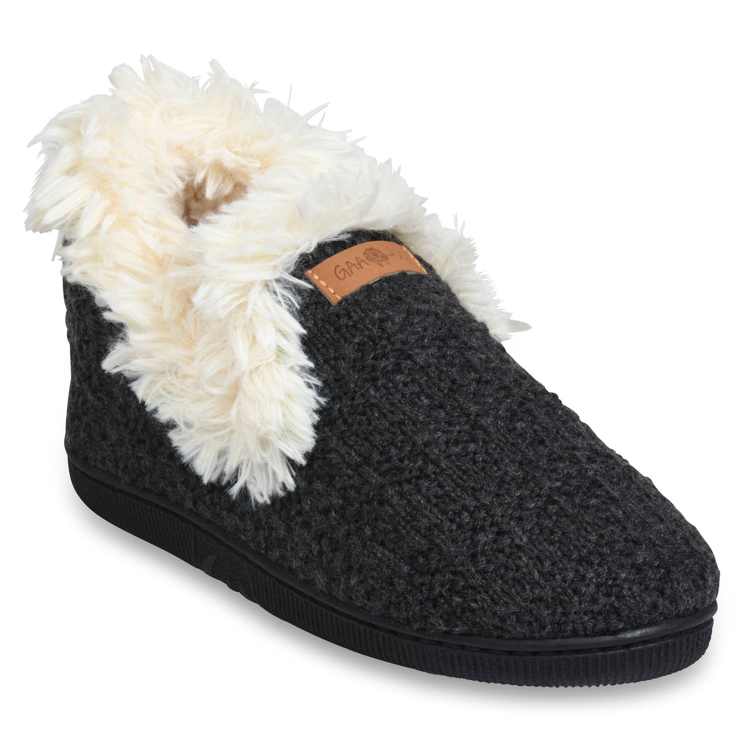 womens textured knit fur collared ankle slipper boot