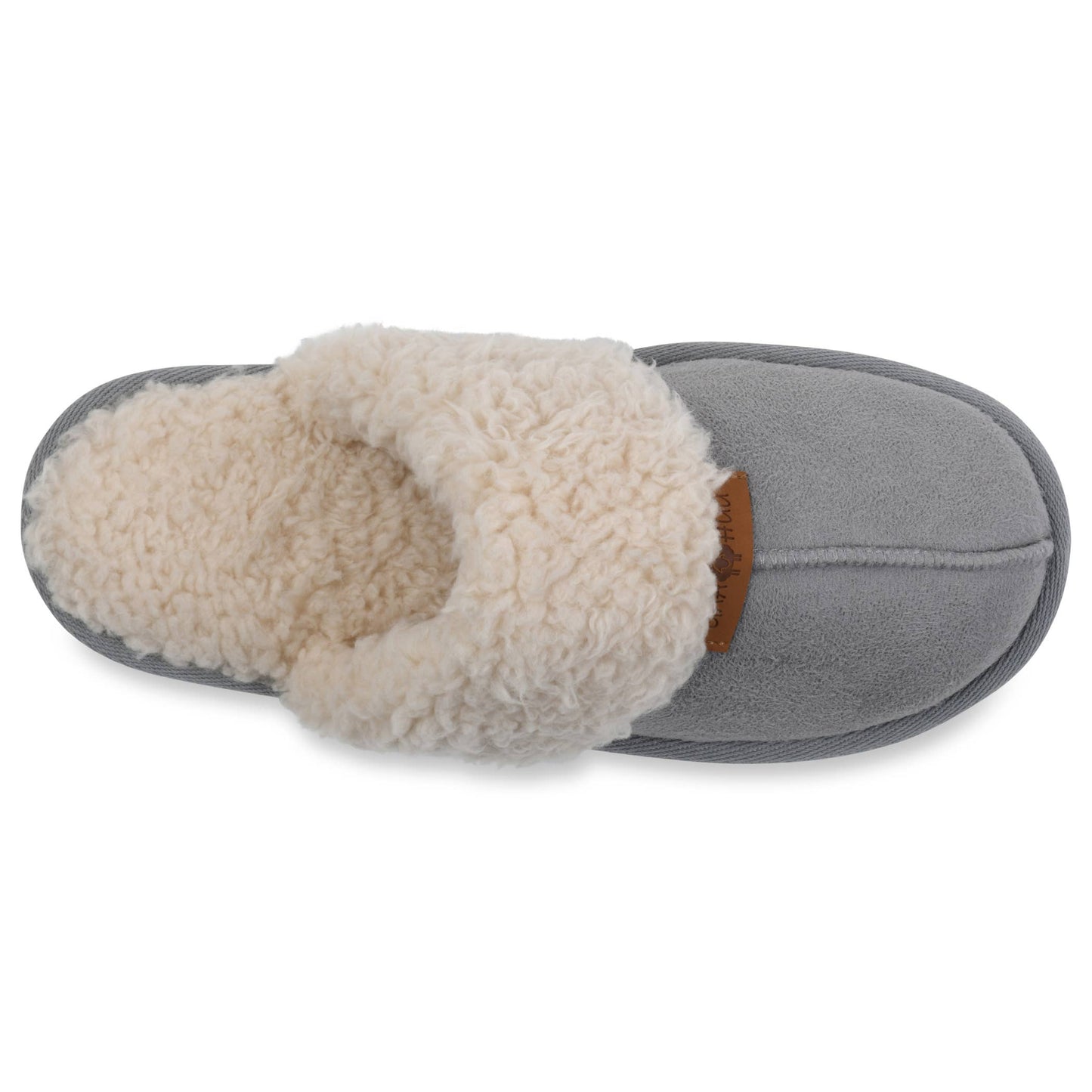 Womens polysuede collared memory foam scuff slipper