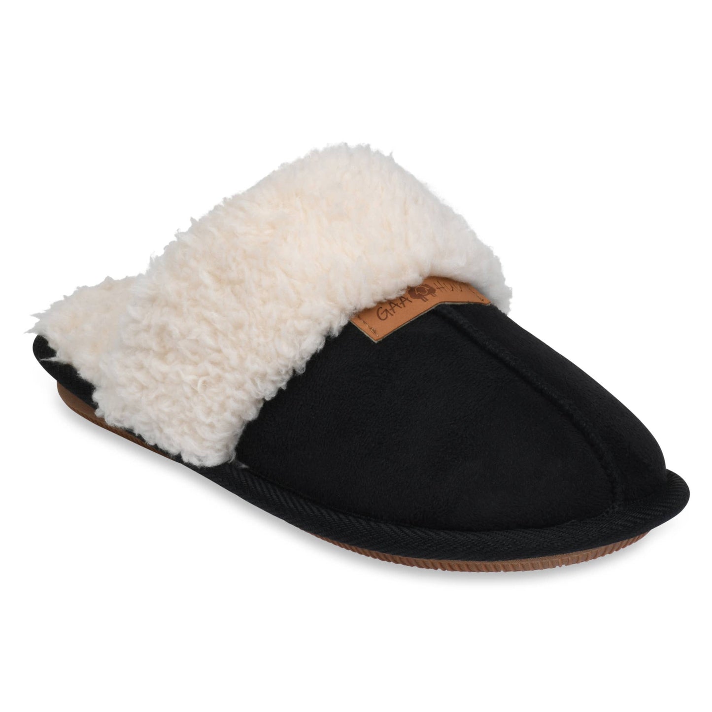 Womens polysuede collared memory foam scuff slipper