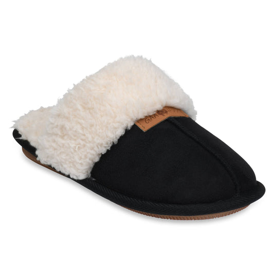 Womens polysuede collared memory foam scuff slipper
