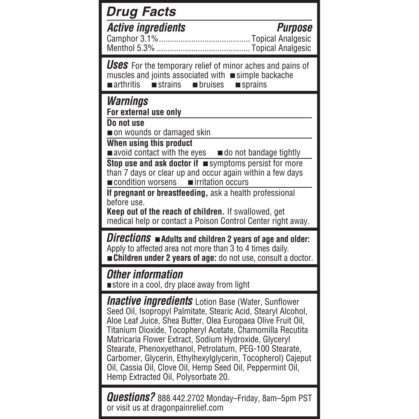 Dragon Pain Relieving Lotion – Regular Strength – Isolate Formula – 3.4oz