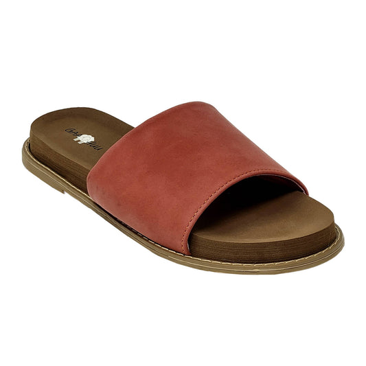womens faux leather open toe footbed slide sandal