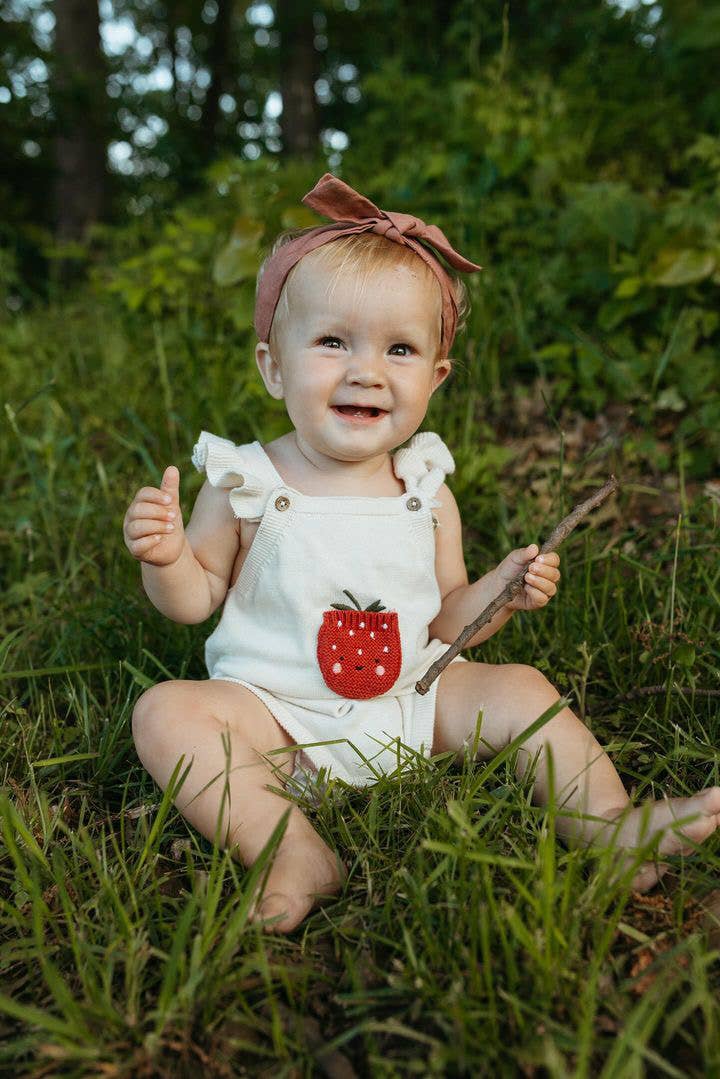 Strawberry Embroidered Pocket Baby Romper (Organic Cotton)