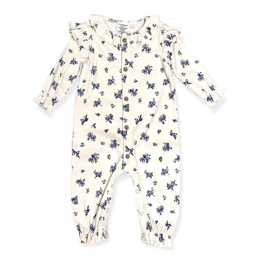 Floral & Ruffled Pointelle Knit Baby Jumpsuit (Organic)