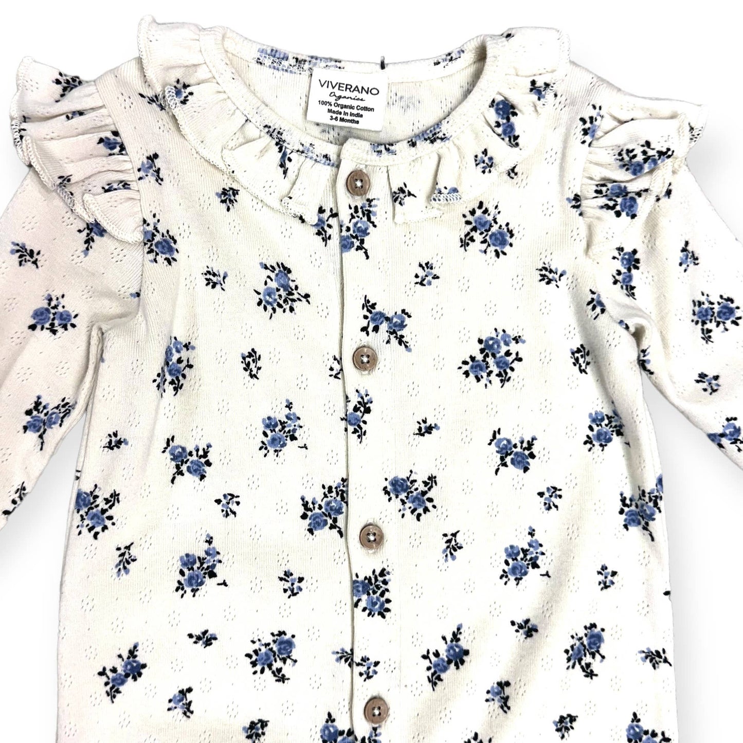 Floral & Ruffled Pointelle Knit Baby Jumpsuit (Organic)