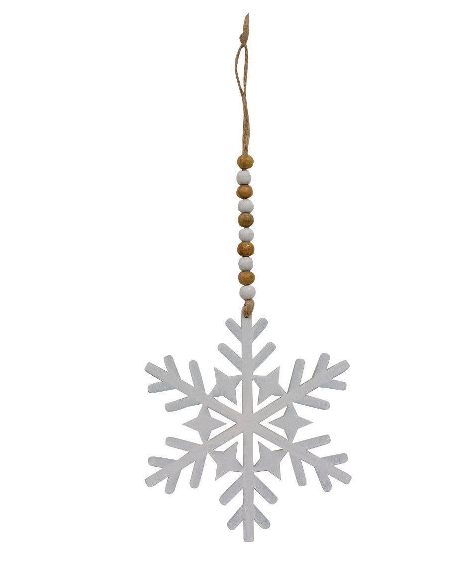 White Snowflake Wood Beaded Christmas Ornament, 4 Assorted