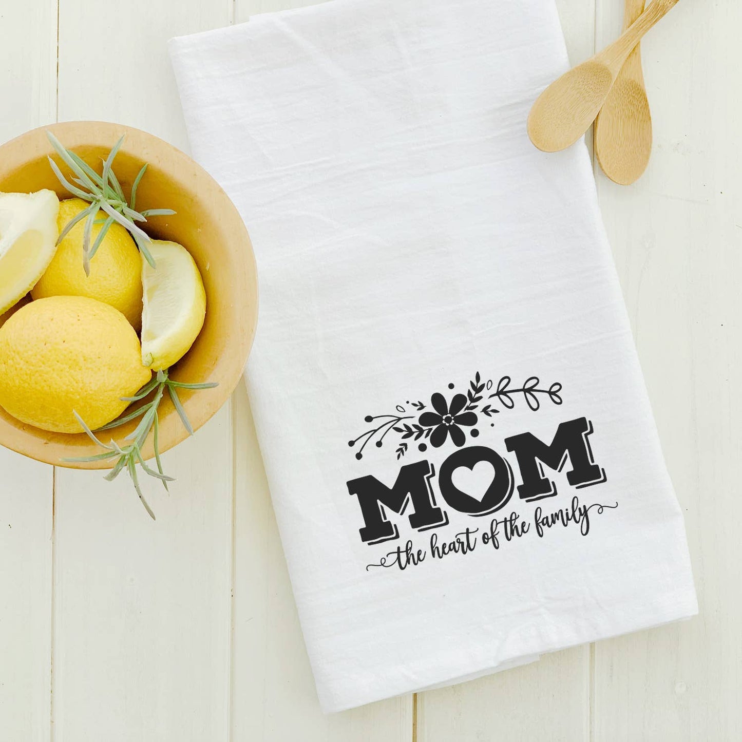 Mom The Heart of Family - Mother's Day Cotton Tea Towel