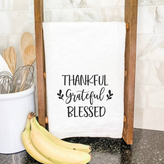 Thankful Grateful Blessed - Thanksgiving Cotton Tea Towel