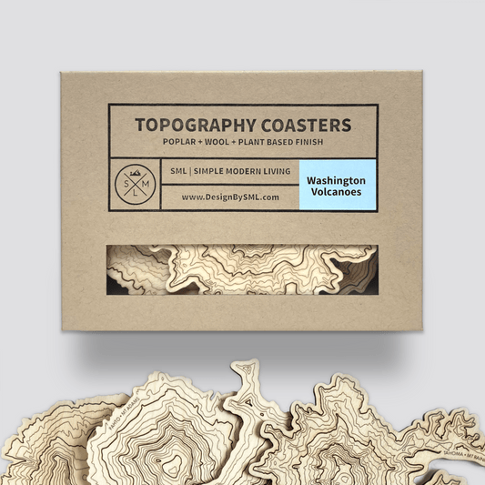 WA Volcanoes Topography Coasters - Set of 4 Gift Box