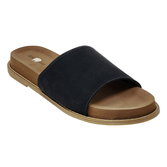womens faux leather open toe footbed slide sandal